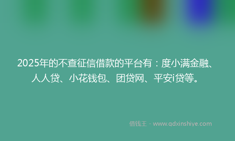 2025年的不查征信借款的平台有：度小满金融、人人贷、小花钱包、团贷网、平安i贷等。