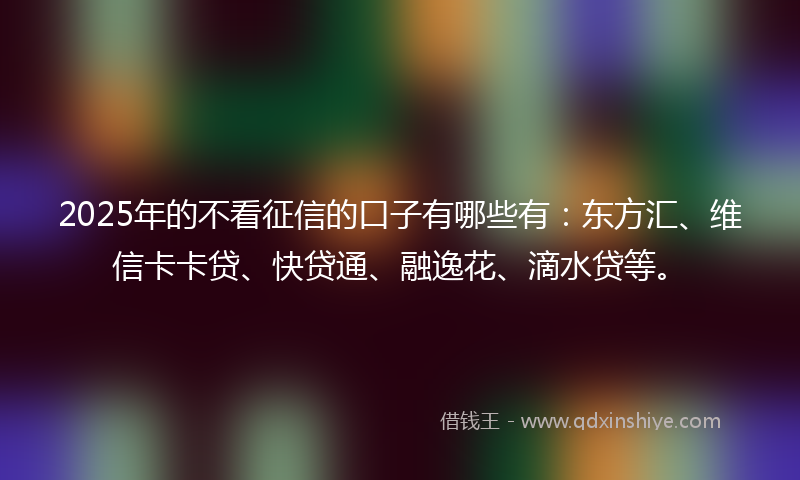 2025年的不看征信的口子有哪些有：东方汇、维信卡卡贷、快贷通、融逸花、滴水贷等。