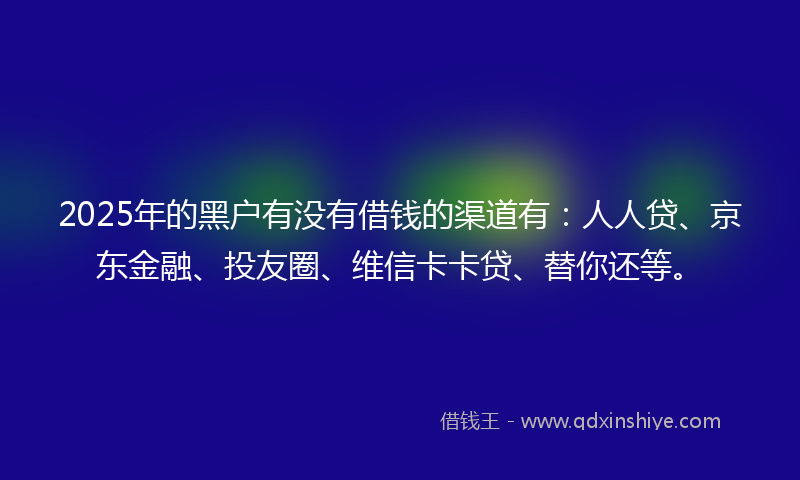 2025年的黑户有没有借钱的渠道有：人人贷、京东金融、投友圈、维信卡卡贷、替你还等。