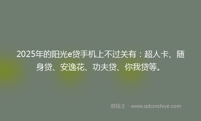 2025年的阳光e贷手机上不过关有：超人卡、随身贷、安逸花、功夫贷、你我贷等。