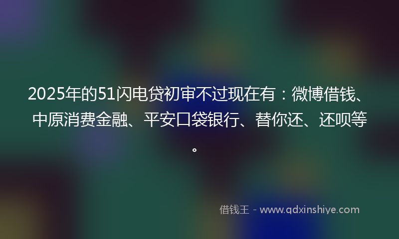 2025年的51闪电贷初审不过现在有：微博借钱、中原消费金融、平安口袋银行、替你还、还呗等。
