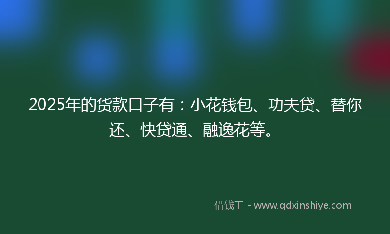 2025年的货款口子有:小花钱包、功夫贷、替你还、快贷通、融逸花等。