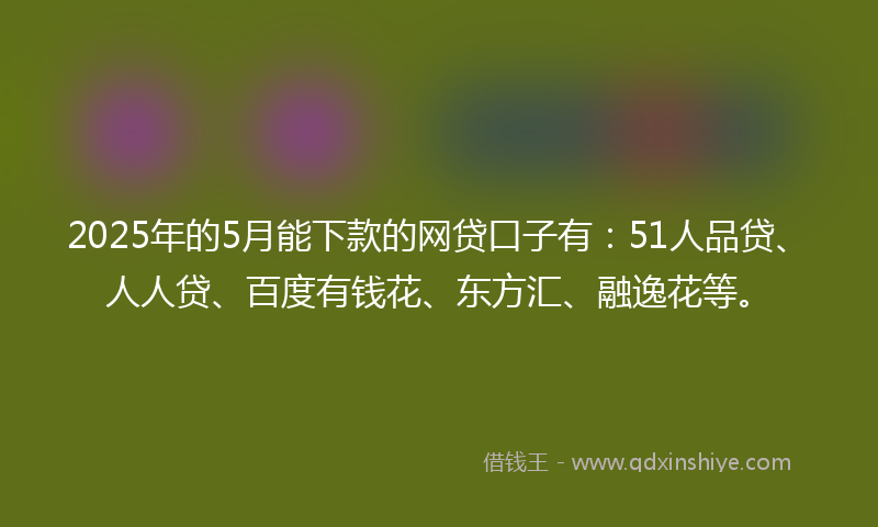 2025年的5月能下款的网贷口子有：51人品贷、人人贷、百度有钱花、东方汇、融逸花等。