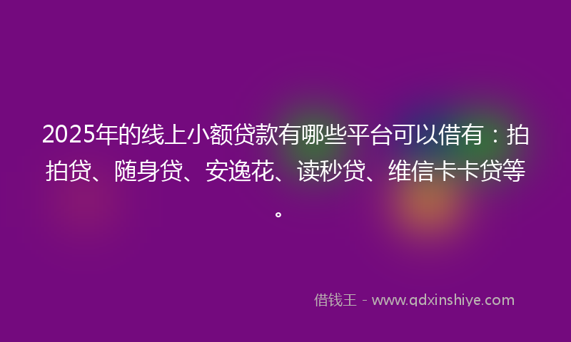 2025年的线上小额贷款有哪些平台可以借有：拍拍贷、随身贷、安逸花、读秒贷、维信卡卡贷等。