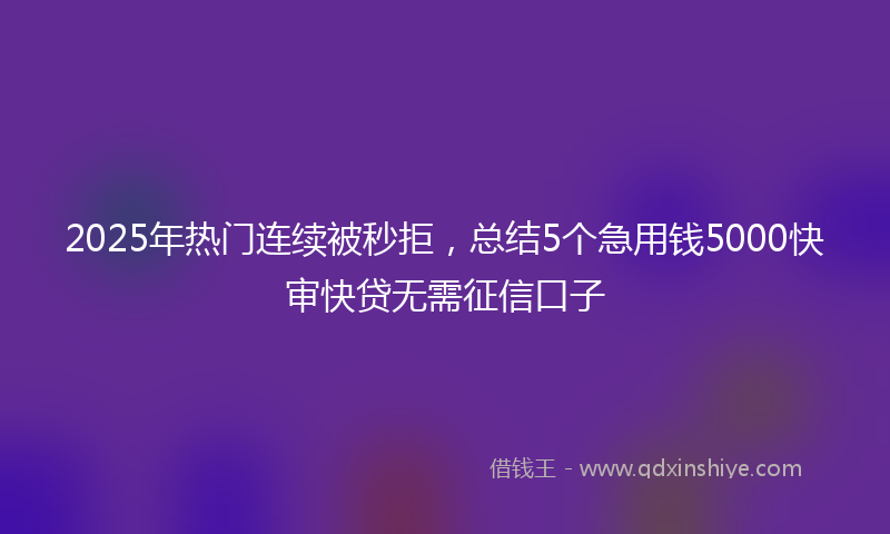 2025年热门连续被秒拒，总结5个急用钱5000快审快贷无需征信口子