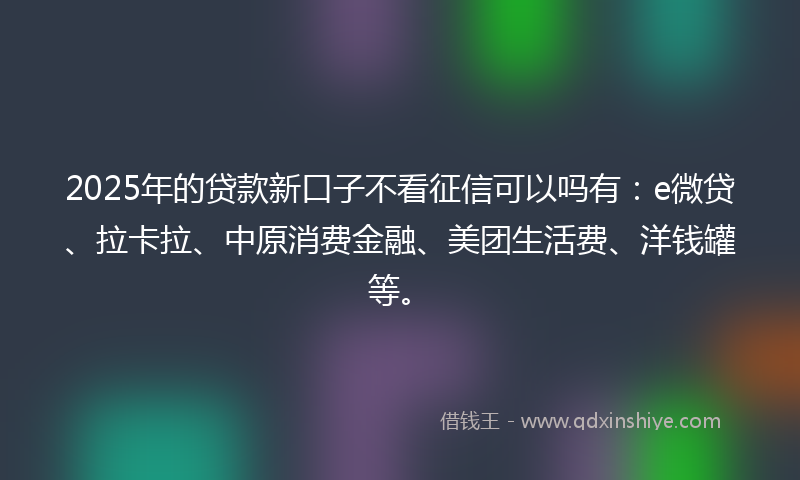 2025年的贷款新口子不看征信可以吗有：e微贷、拉卡拉、中原消费金融、美团生活费、洋钱罐等。