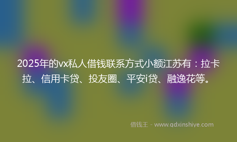 2025年的vx私人借钱联系方式小额江苏有：拉卡拉、信用卡贷、投友圈、平安i贷、融逸花等。