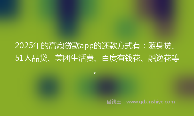 2025年的高炮贷款app的还款方式有：随身贷、51人品贷、美团生活费、百度有钱花、融逸花等。