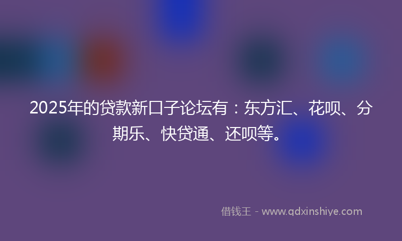 2025年的贷款新口子论坛有：东方汇、花呗、分期乐、快贷通、还呗等。