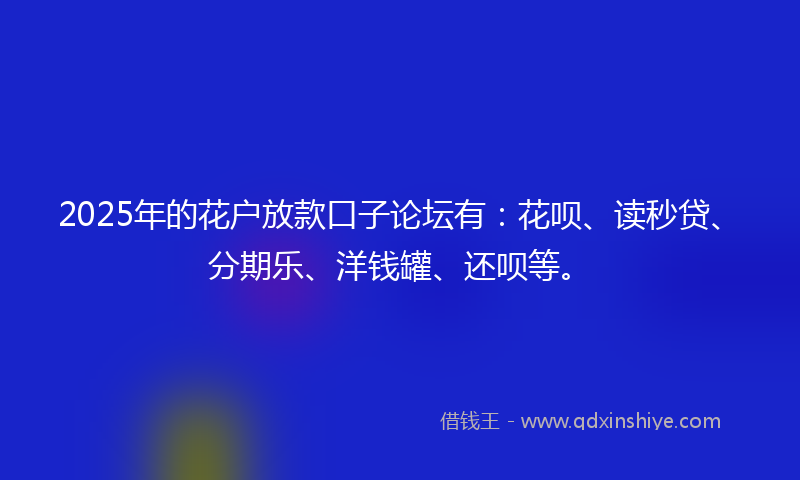 2025年的花户放款口子论坛有：花呗、读秒贷、分期乐、洋钱罐、还呗等。