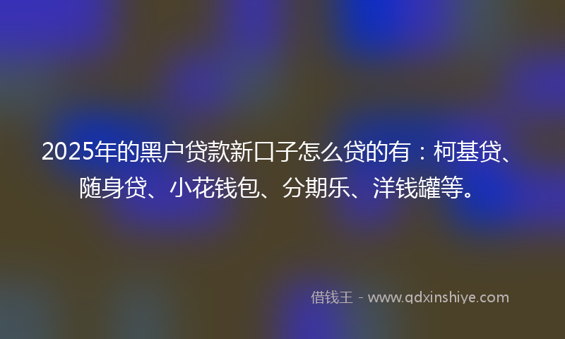 2025年的黑户贷款新口子怎么贷的有：柯基贷、随身贷、小花钱包、分期乐、洋钱罐等。