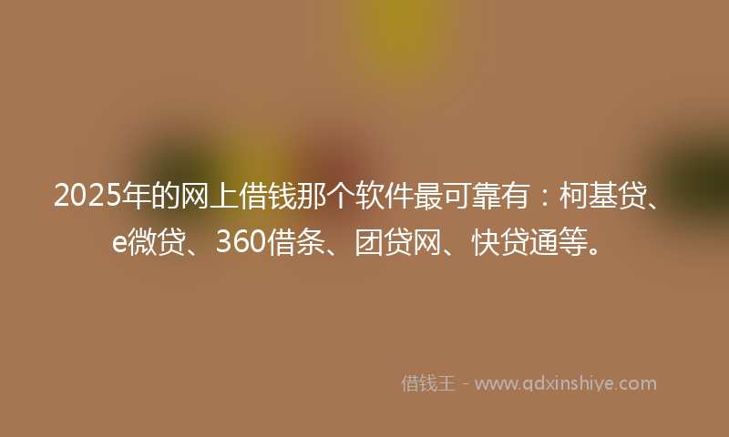 2025年的网上借钱那个软件最可靠有：柯基贷、e微贷、360借条、团贷网、快贷通等。