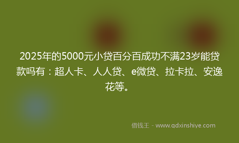 2025年的5000元小贷百分百成功不满23岁能贷款吗有：超人卡、人人贷、e微贷、拉卡拉、安逸花等。