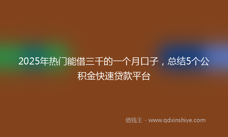 2025年热门能借三千的一个月口子,总结5个公积金快速贷款平台