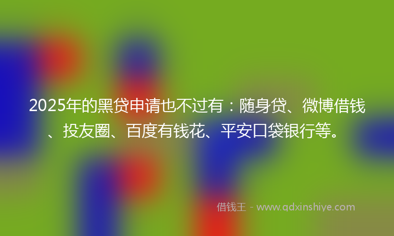 2025年的黑贷申请也不过有：随身贷、微博借钱、投友圈、百度有钱花、平安口袋银行等。