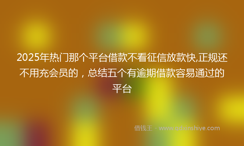 2025年热门那个平台借款不看征信放款快,正规还不用充会员的，总结五个有逾期借款容易通过的平台