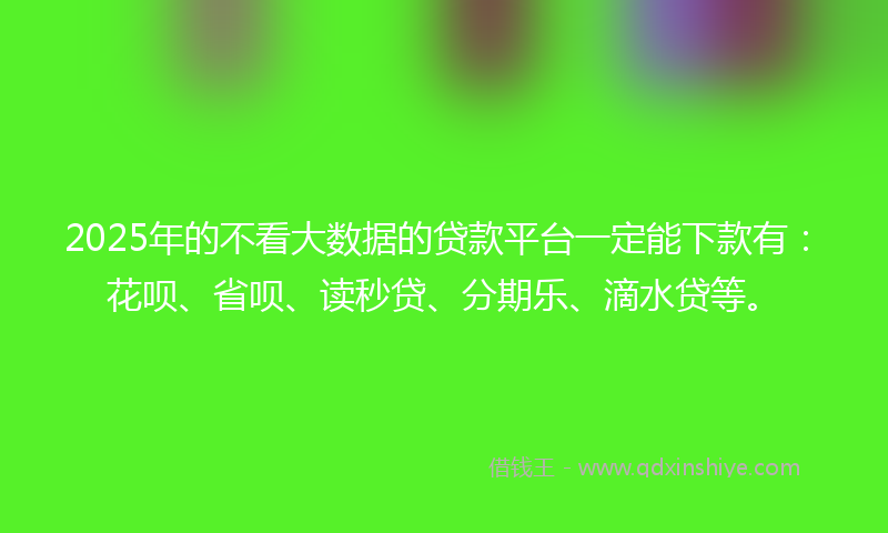 2025年的不看大数据的贷款平台一定能下款有：花呗、省呗、读秒贷、分期乐、滴水贷等。