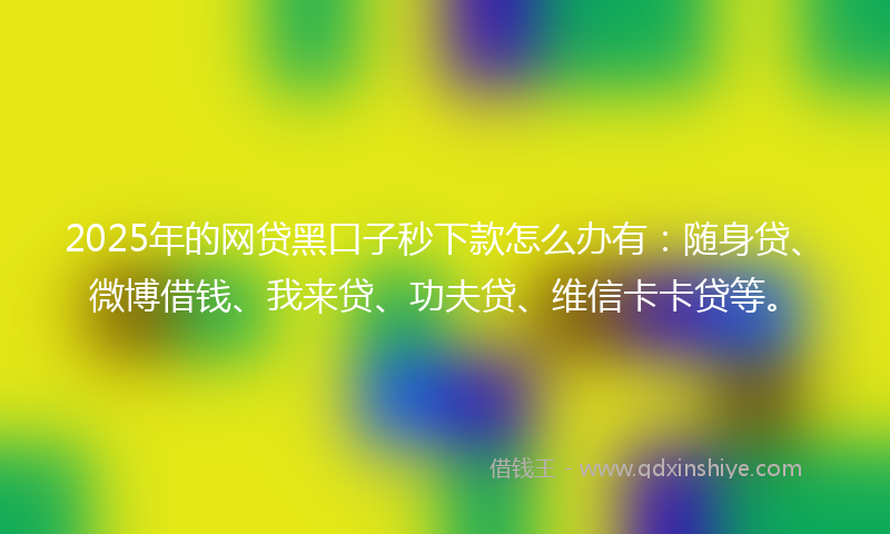 2025年的网贷黑口子秒下款怎么办有：随身贷、微博借钱、我来贷、功夫贷、维信卡卡贷等。