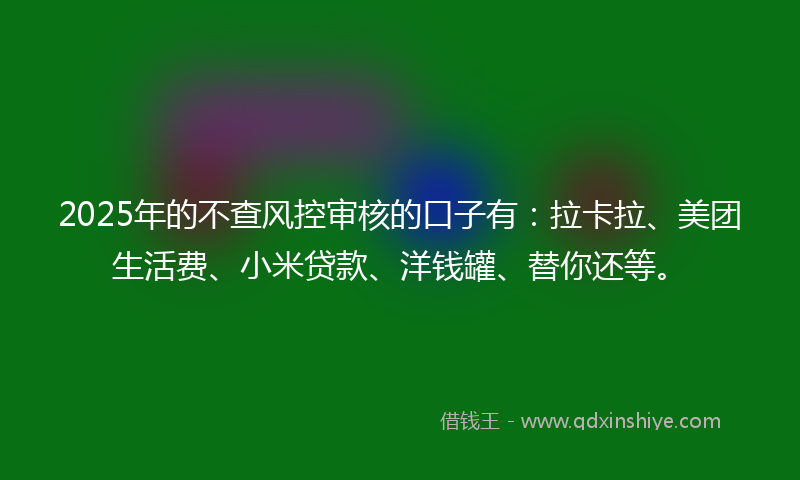 2025年的不查风控审核的口子有：拉卡拉、美团生活费、小米贷款、洋钱罐、替你还等。