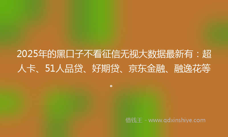 2025年的黑口子不看征信无视大数据最新有：超人卡、51人品贷、好期贷、京东金融、融逸花等。