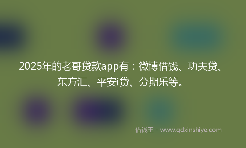 2025年的老哥贷款app有：微博借钱、功夫贷、东方汇、平安i贷、分期乐等。