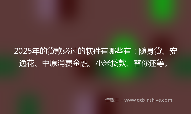 2025年的贷款必过的软件有哪些有：随身贷、安逸花、中原消费金融、小米贷款、替你还等。