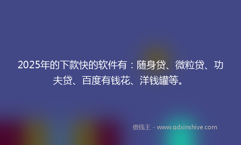 2025年的下款快的软件有：随身贷、微粒贷、功夫贷、百度有钱花、洋钱罐等。