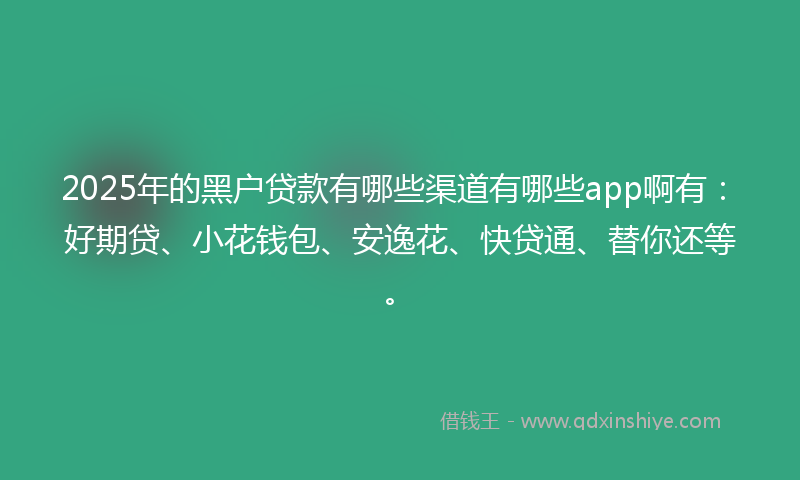 2025年的黑户贷款有哪些渠道有哪些app啊有：好期贷、小花钱包、安逸花、快贷通、替你还等。