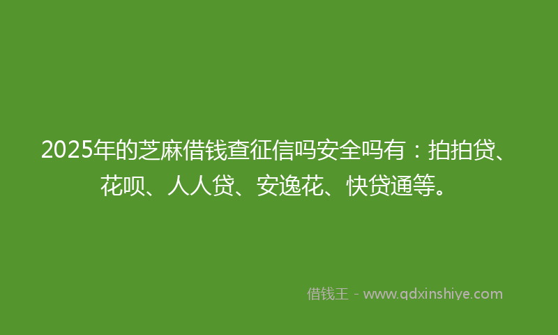 2025年的芝麻借钱查征信吗安全吗有：拍拍贷、花呗、人人贷、安逸花、快贷通等。