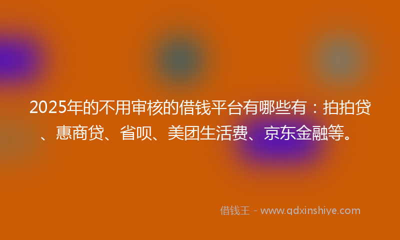 2025年的不用审核的借钱平台有哪些有：拍拍贷、惠商贷、省呗、美团生活费、京东金融等。