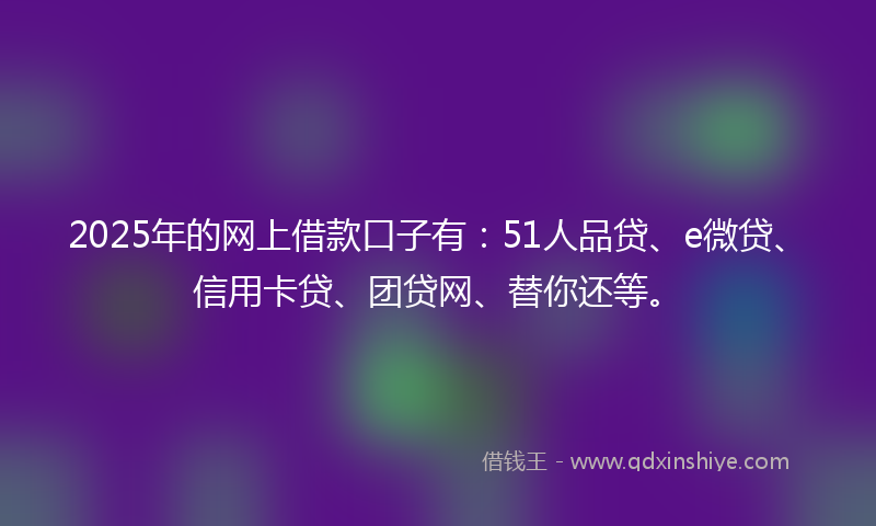 2025年的网上借款口子有：51人品贷、e微贷、信用卡贷、团贷网、替你还等。