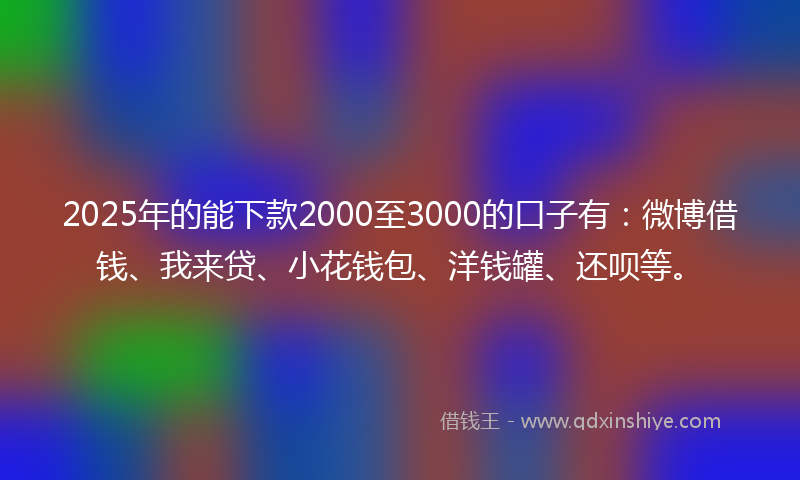 2025年的能下款2000至3000的口子有：微博借钱、我来贷、小花钱包、洋钱罐、还呗等。