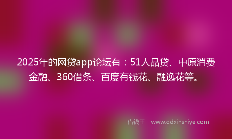 2025年的网贷app论坛有：51人品贷、中原消费金融、360借条、百度有钱花、融逸花等。