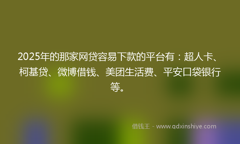 2025年的那家网贷容易下款的平台有：超人卡、柯基贷、微博借钱、美团生活费、平安口袋银行等。