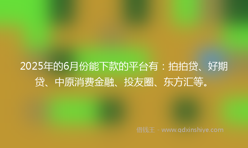 2025年的6月份能下款的平台有：拍拍贷、好期贷、中原消费金融、投友圈、东方汇等。