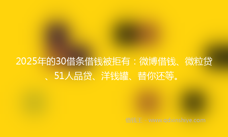 2025年的30借条借钱被拒有：微博借钱、微粒贷、51人品贷、洋钱罐、替你还等。