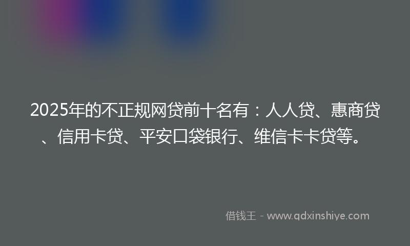 2025年的不正规网贷前十名有：人人贷、惠商贷、信用卡贷、平安口袋银行、维信卡卡贷等。