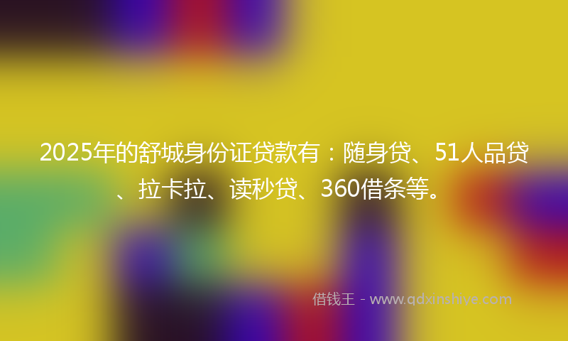 2025年的舒城身份证贷款有：随身贷、51人品贷、拉卡拉、读秒贷、360借条等。