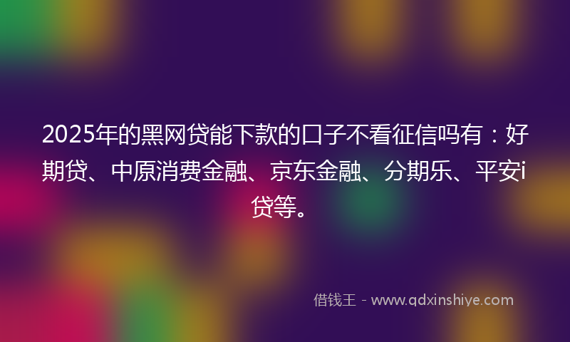 2025年的黑网贷能下款的口子不看征信吗有：好期贷、中原消费金融、京东金融、分期乐、平安i贷等。