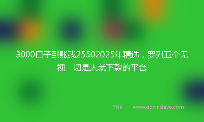 3000口子到账我25502025年精选，罗列五个无视一切是人就下款的平台