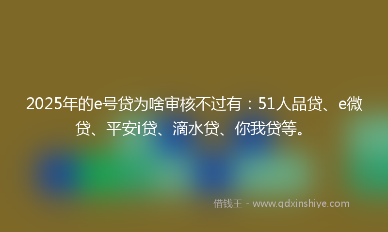 2025年的e号贷为啥审核不过有：51人品贷、e微贷、平安i贷、滴水贷、你我贷等。