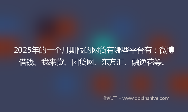 2025年的一个月期限的网贷有哪些平台有：微博借钱、我来贷、团贷网、东方汇、融逸花等。