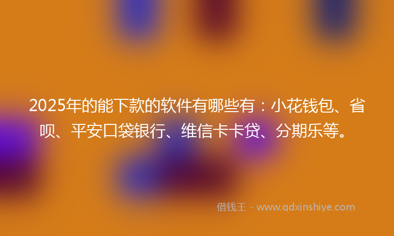 2025年的能下款的软件有哪些有：小花钱包、省呗、平安口袋银行、维信卡卡贷、分期乐等。