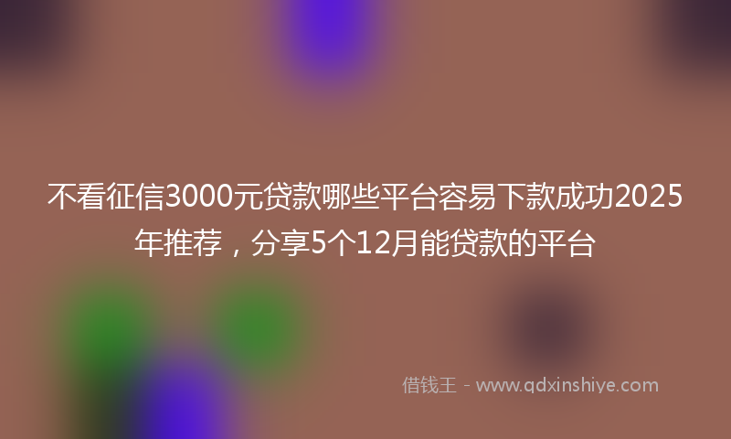 不看征信3000元贷款哪些平台容易下款成功2025年推荐，分享5个12月能贷款的平台