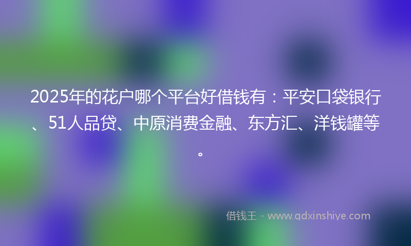 2025年的花户哪个平台好借钱有:平安口袋银行、51人品贷、中原消费金融、东方汇、洋钱罐等。