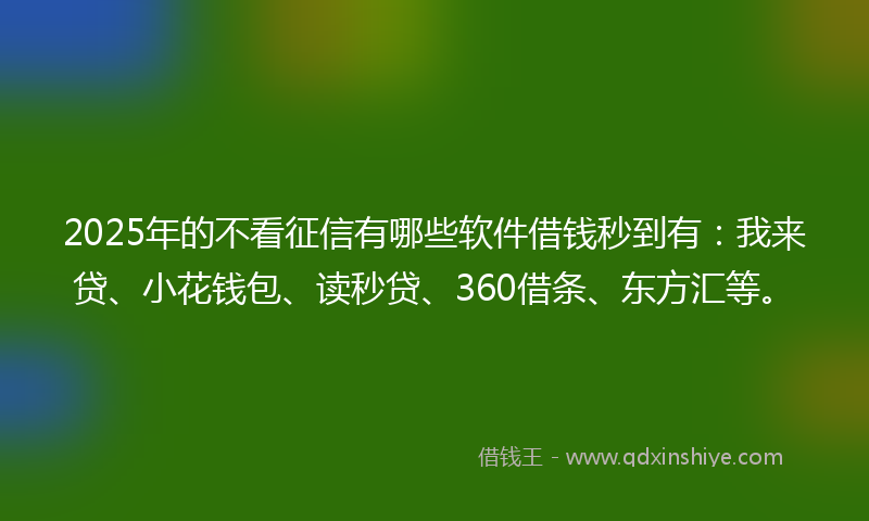 2025年的不看征信有哪些软件借钱秒到有：我来贷、小花钱包、读秒贷、360借条、东方汇等。