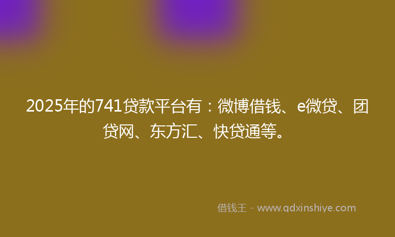 2025年的741贷款平台有：微博借钱、e微贷、团贷网、东方汇、快贷通等。