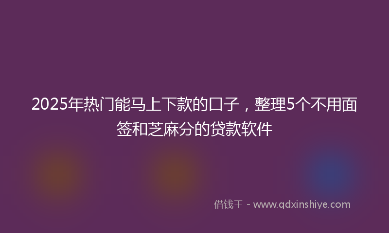 2025年热门能马上下款的口子,整理5个不用面签和芝麻分的贷款软件