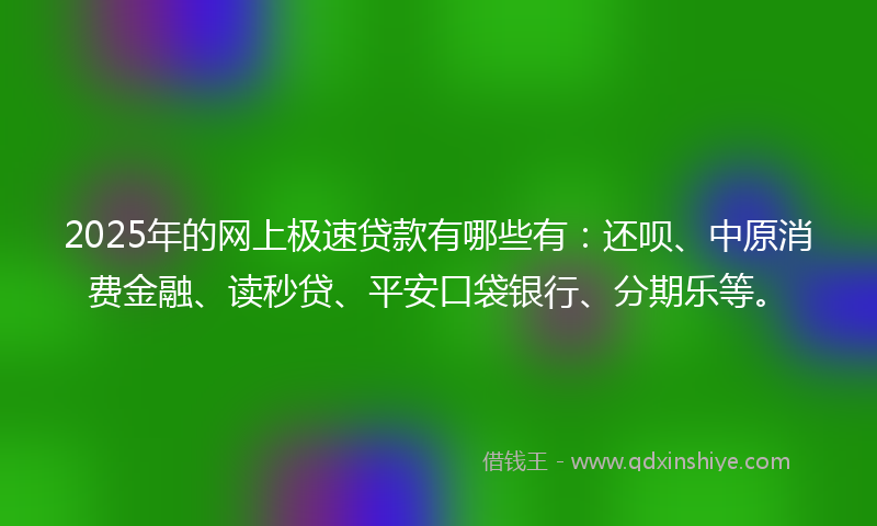 2025年的网上极速贷款有哪些有：还呗、中原消费金融、读秒贷、平安口袋银行、分期乐等。