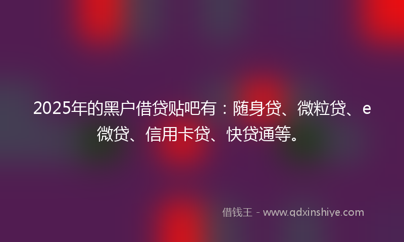 2025年的黑户借贷贴吧有：随身贷、微粒贷、e微贷、信用卡贷、快贷通等。